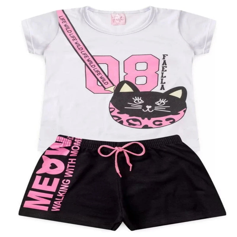 Conjunto Infantil Verão Feminino Wild Life 08 - Branco