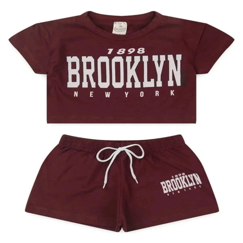 Conjunto Cropped Infantil Verão Feminino Brooklyn Faella - Vinho