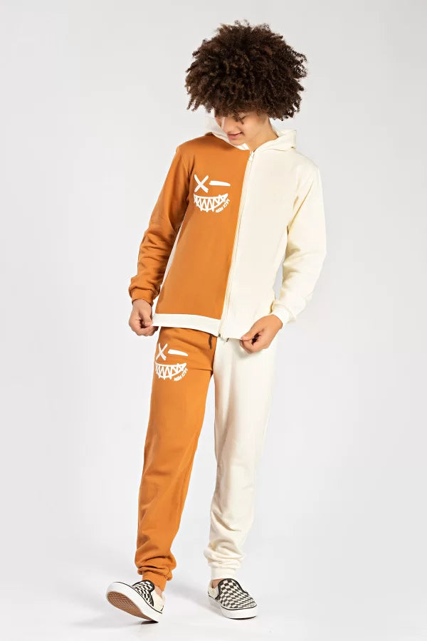 Conjunto Moletom Peluciado Infantil Masculino Sorriso - Off-White