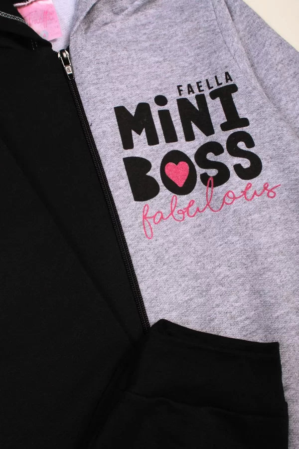 Conjunto Moletom Peluciado Infantil Feminino Mini Boss - Preto/Mescla