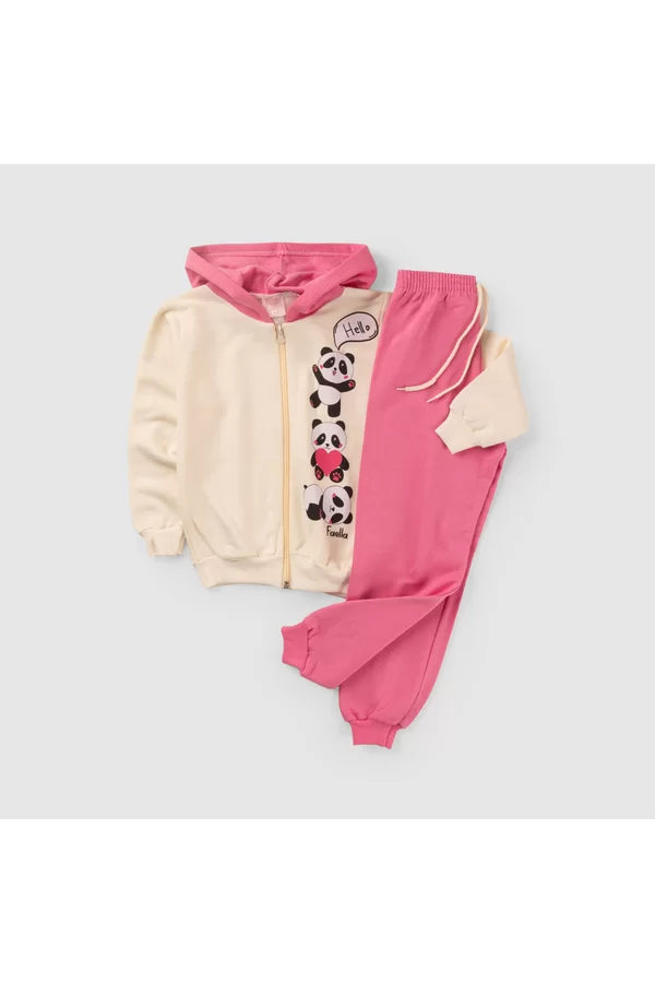 Conjunto Moletom Peluciado Infantil Feminino Pandas - Off-White