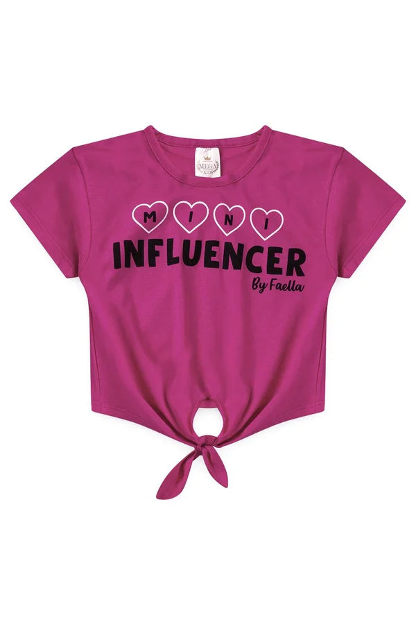 Conjunto Cropped Infantil Verão Feminino Mini Influencer - Pink