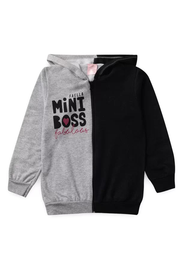 Conjunto Moletom Peluciado Infantil Feminino Mini Boss - Preto/Mescla