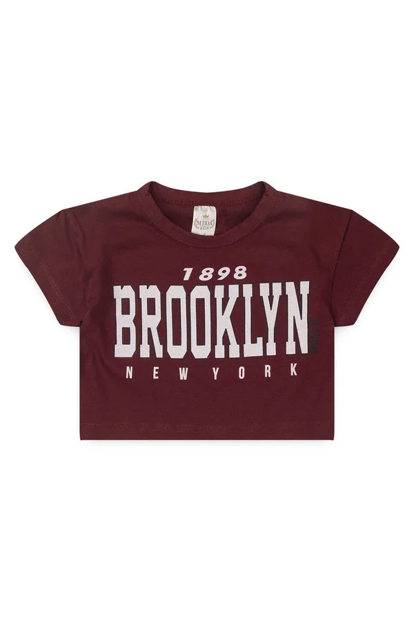 Conjunto Cropped Infantil Verão Feminino Brooklyn Faella - Vinho