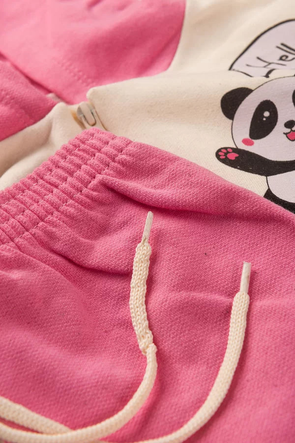 Conjunto Moletom Peluciado Infantil Feminino Pandas - Off-White