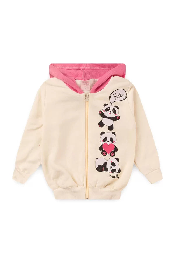 Conjunto Moletom Peluciado Infantil Feminino Pandas - Off-White